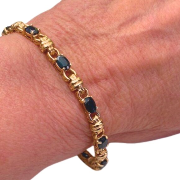Vintage Gold Plated Sterling Sapphire Tennis Bracelet - Picture 2 of 6
